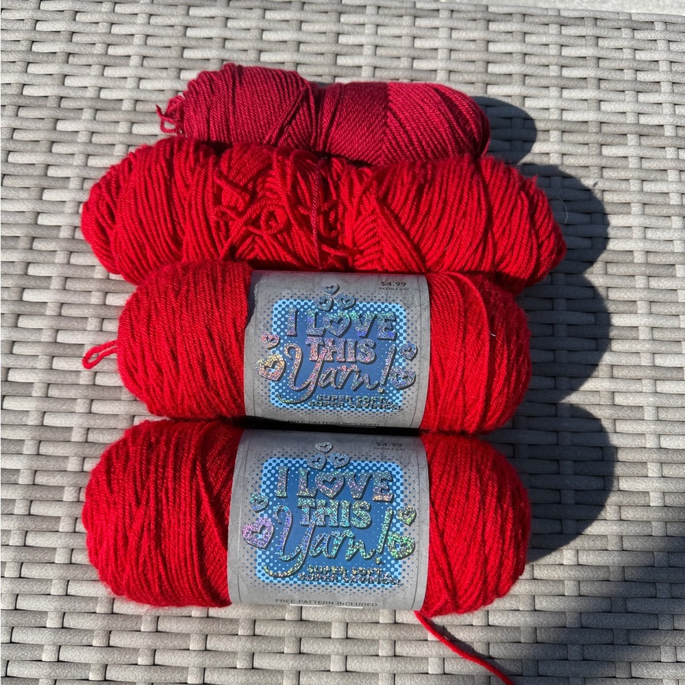 Red I Love This Yarn Bundle 3 bright red 1 darker red